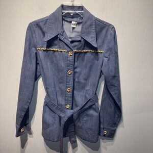 Vintage Wrangler Blue Jean Jacket Women's SzM Belted Y2K Retro Boho USA Made